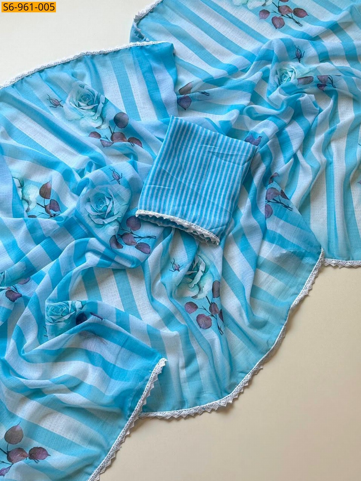 Sky Blue Fancy Alpino Chiffon Saree