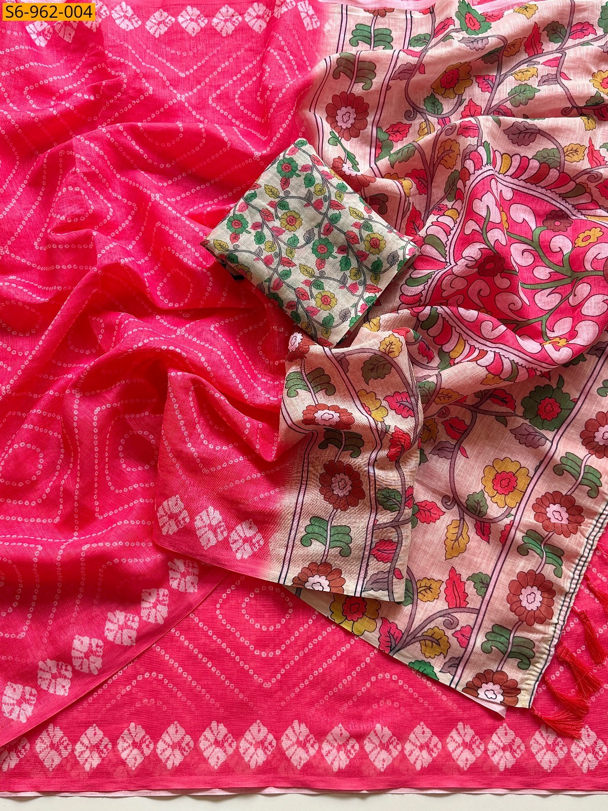 Rani pink Fancy Soft Cotton Linen Saree