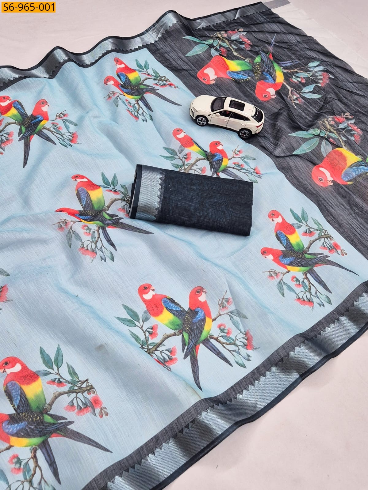 Sky Blue Fancy Soft Linen Saree
