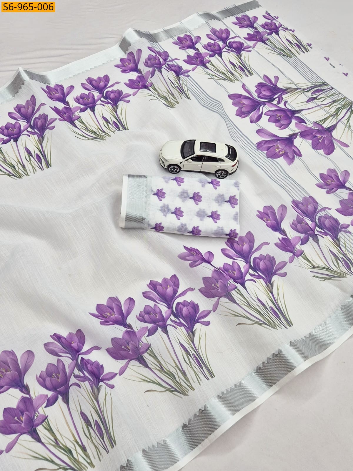 White Fancy Soft Linen Saree