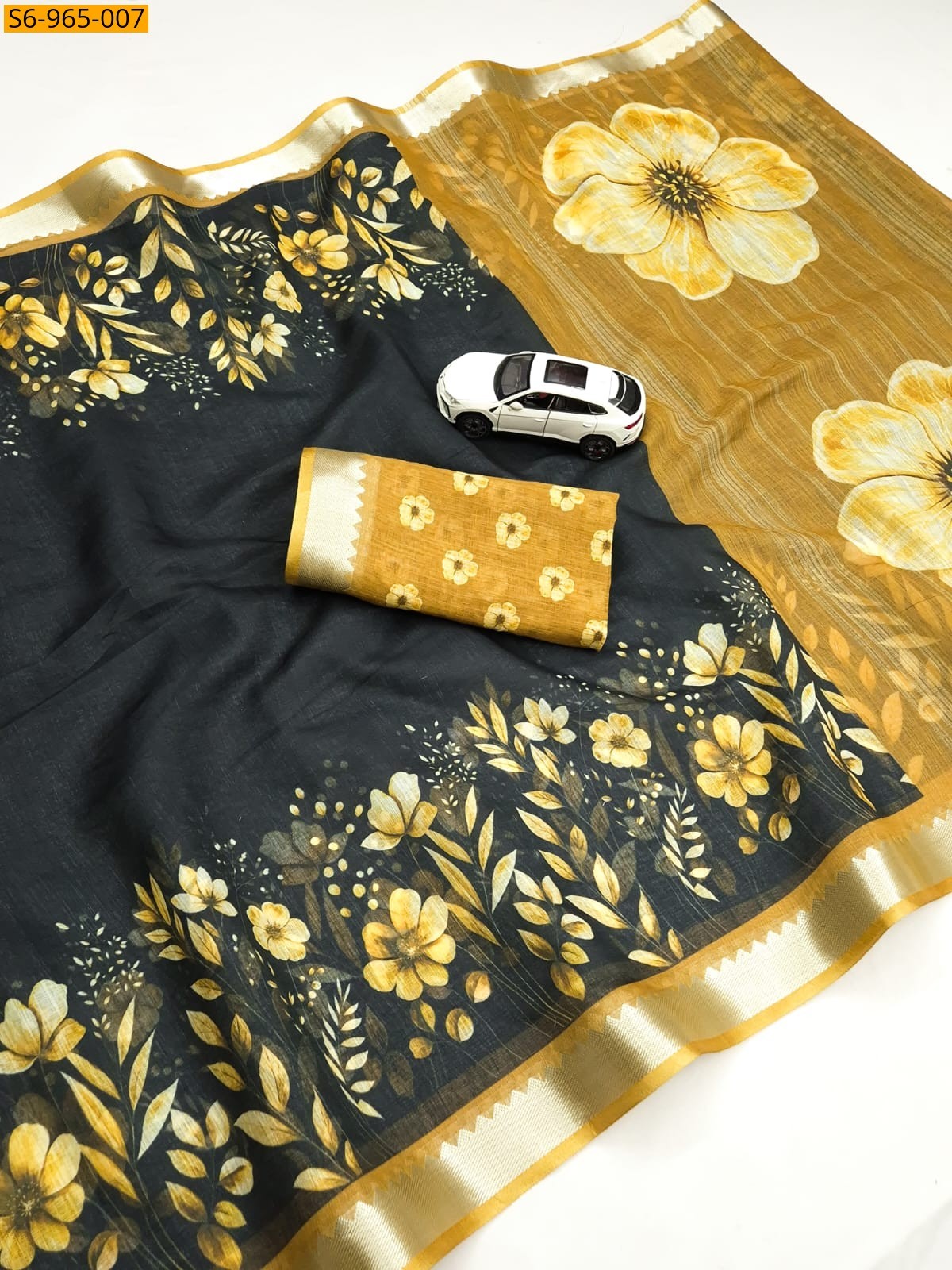 Black Fancy Soft Linen Saree