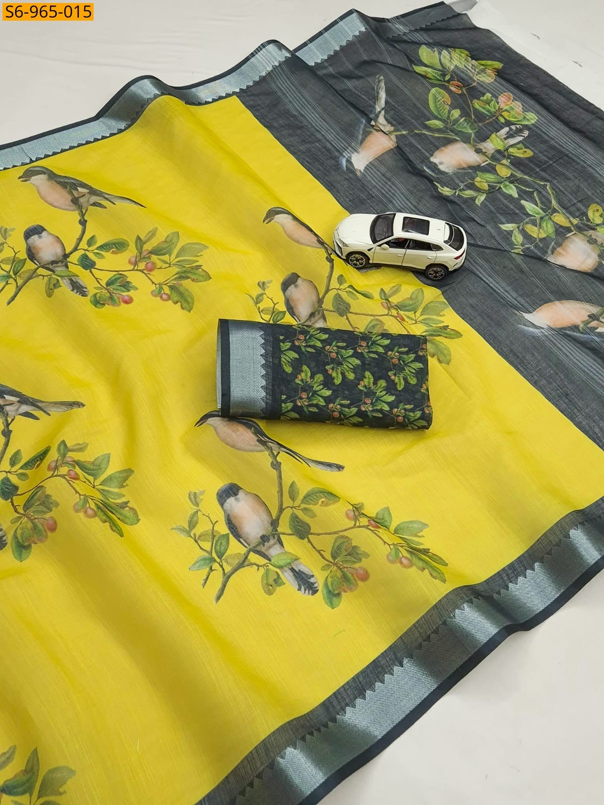 Yellow Fancy Soft Linen Saree