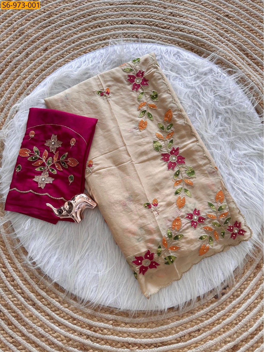 Cream Fancy Georgette Embroidary Saree Cream Fancy Georgette Embroidary Saree