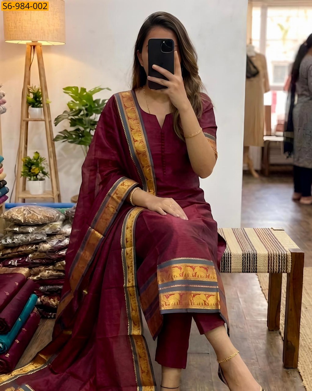 Pink Fancy Kanchi Cotton Top And Dupatta