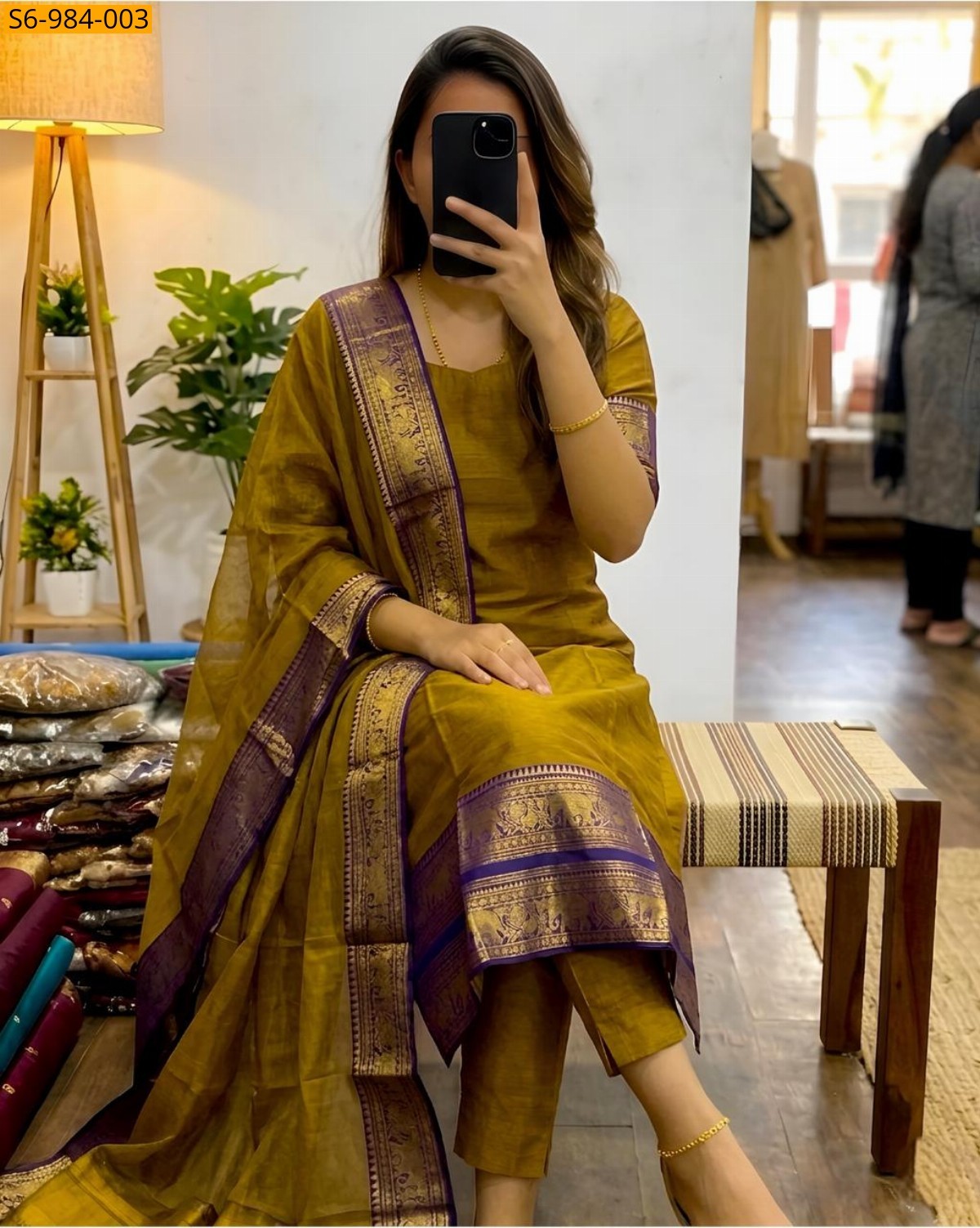 Brown Fancy Kanchi Cotton Top And Dupatta