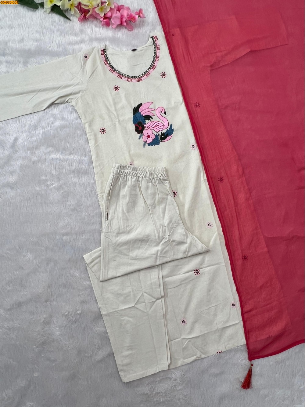 Fancy Khadi Cotton Kurti Pant Dupatta Set