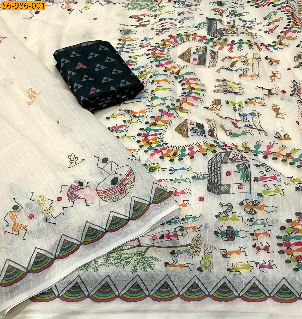 Off White Fancy Soft Linen Cotton Saree
