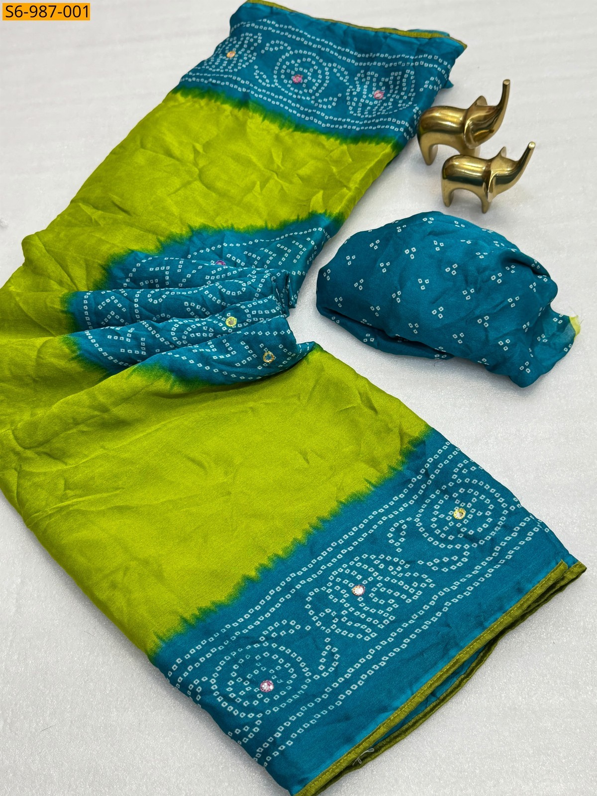 Green Fancy Moss Bhandhani Printed Saree