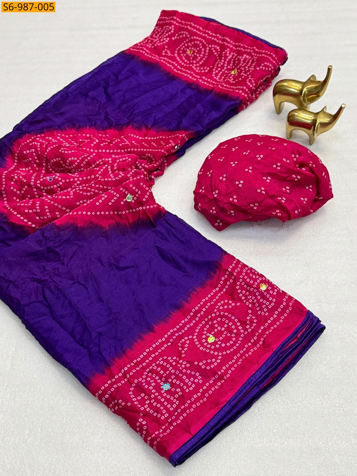 Violet Fancy Moss Bhandhani Printed Saree