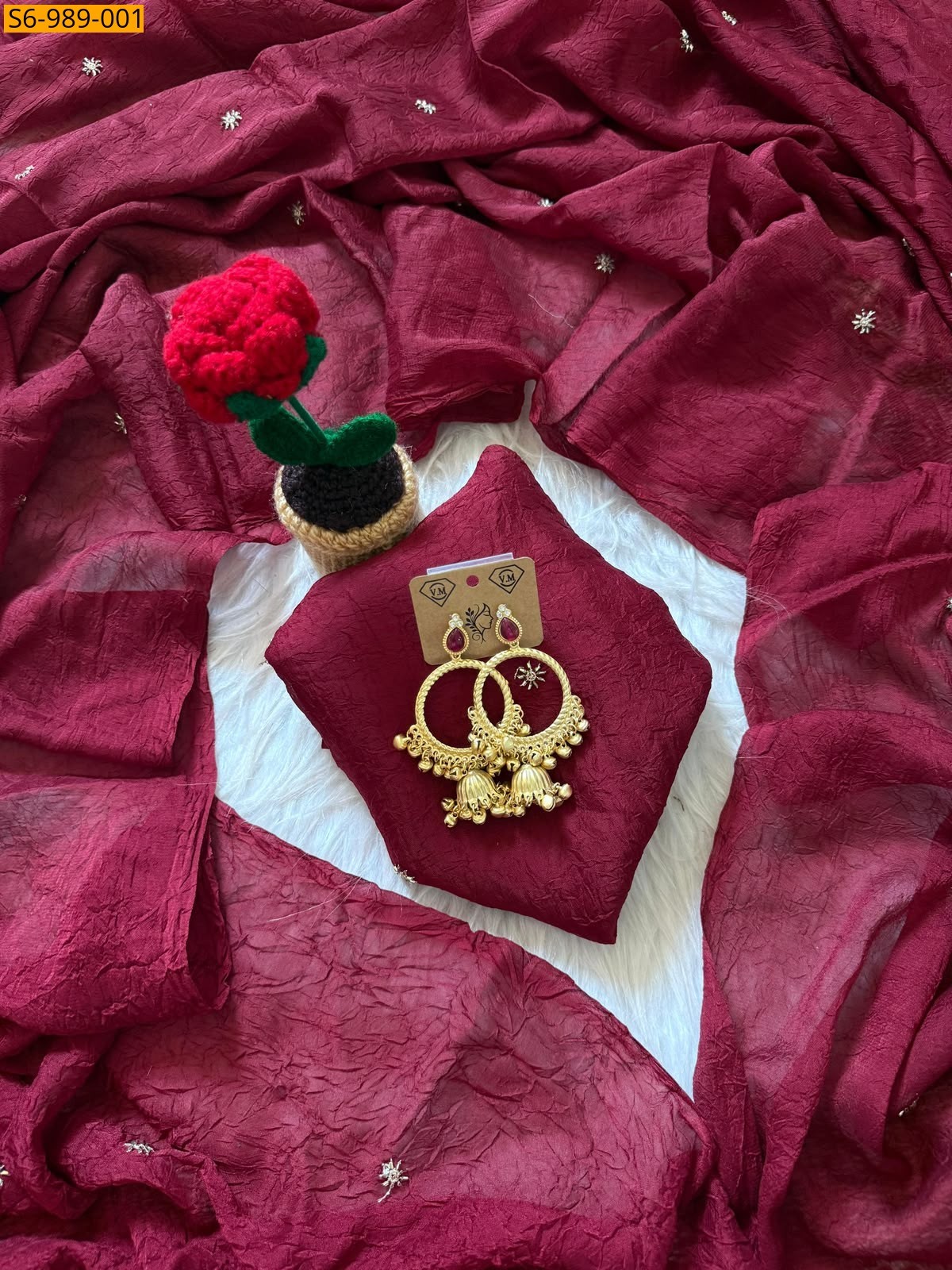 Burgundy Fancy Rangoli Crush Saree