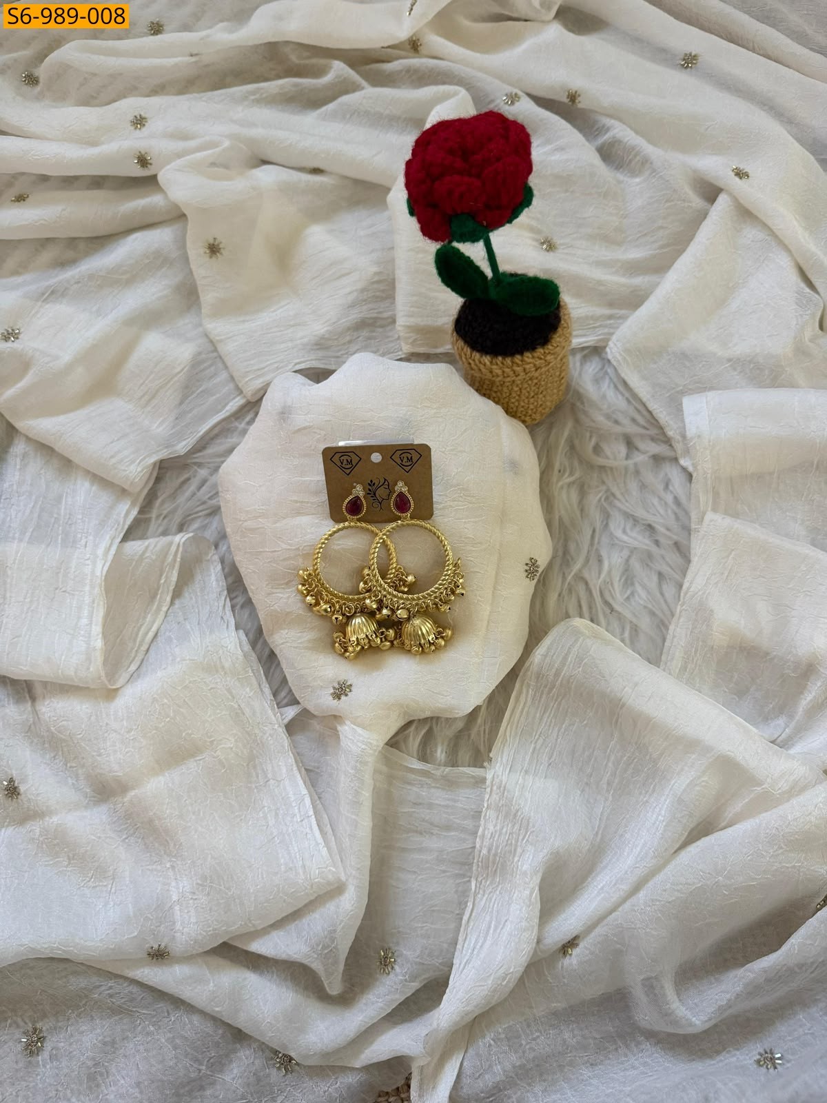 White Fancy Rangoli Crush Saree