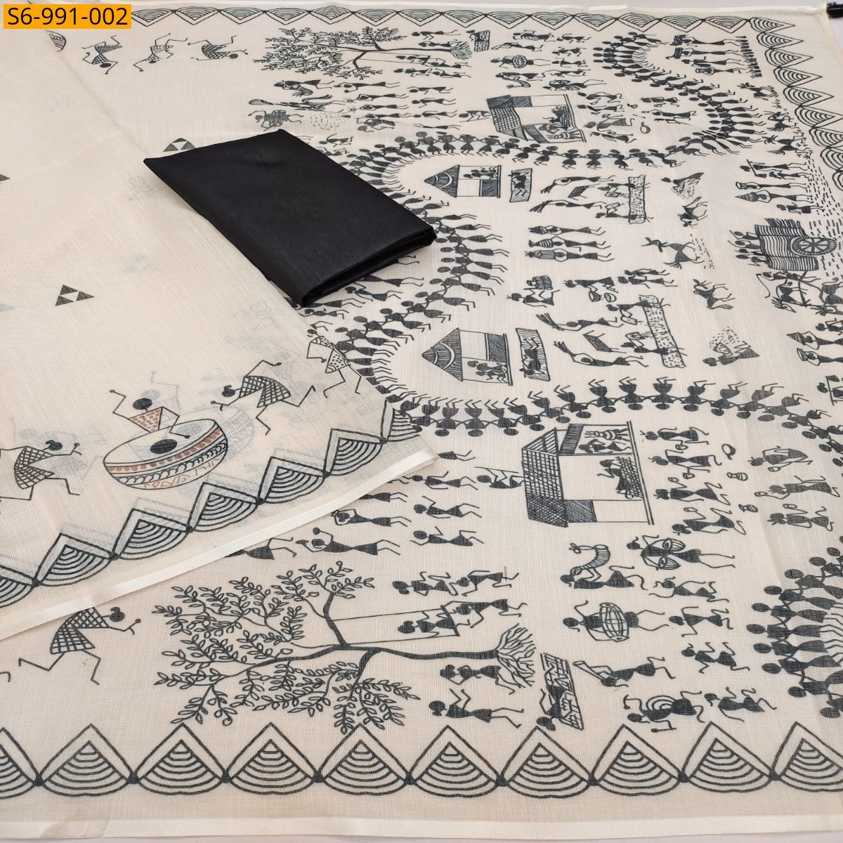 Half White Fancy Soft Linen Cotton Saree