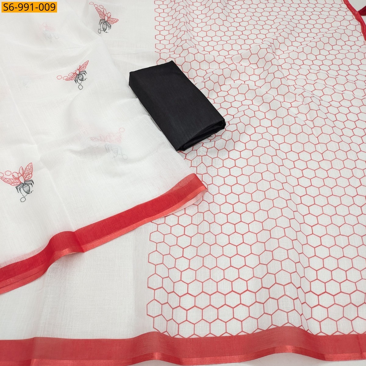 White Fancy Soft Linen Cotton Saree