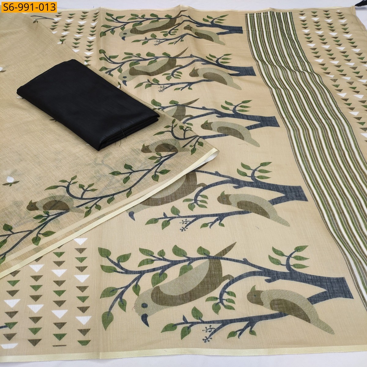 Beige Fancy Soft Linen Cotton Saree