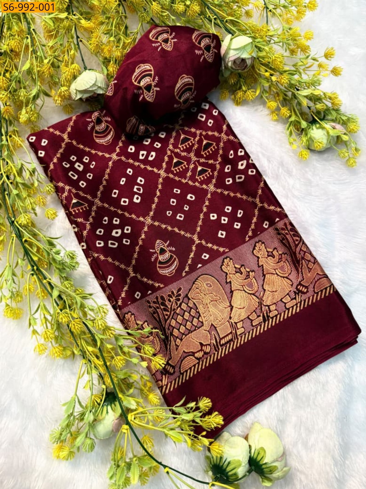 Maroon Fancy Gajji Crepe Silk Saree