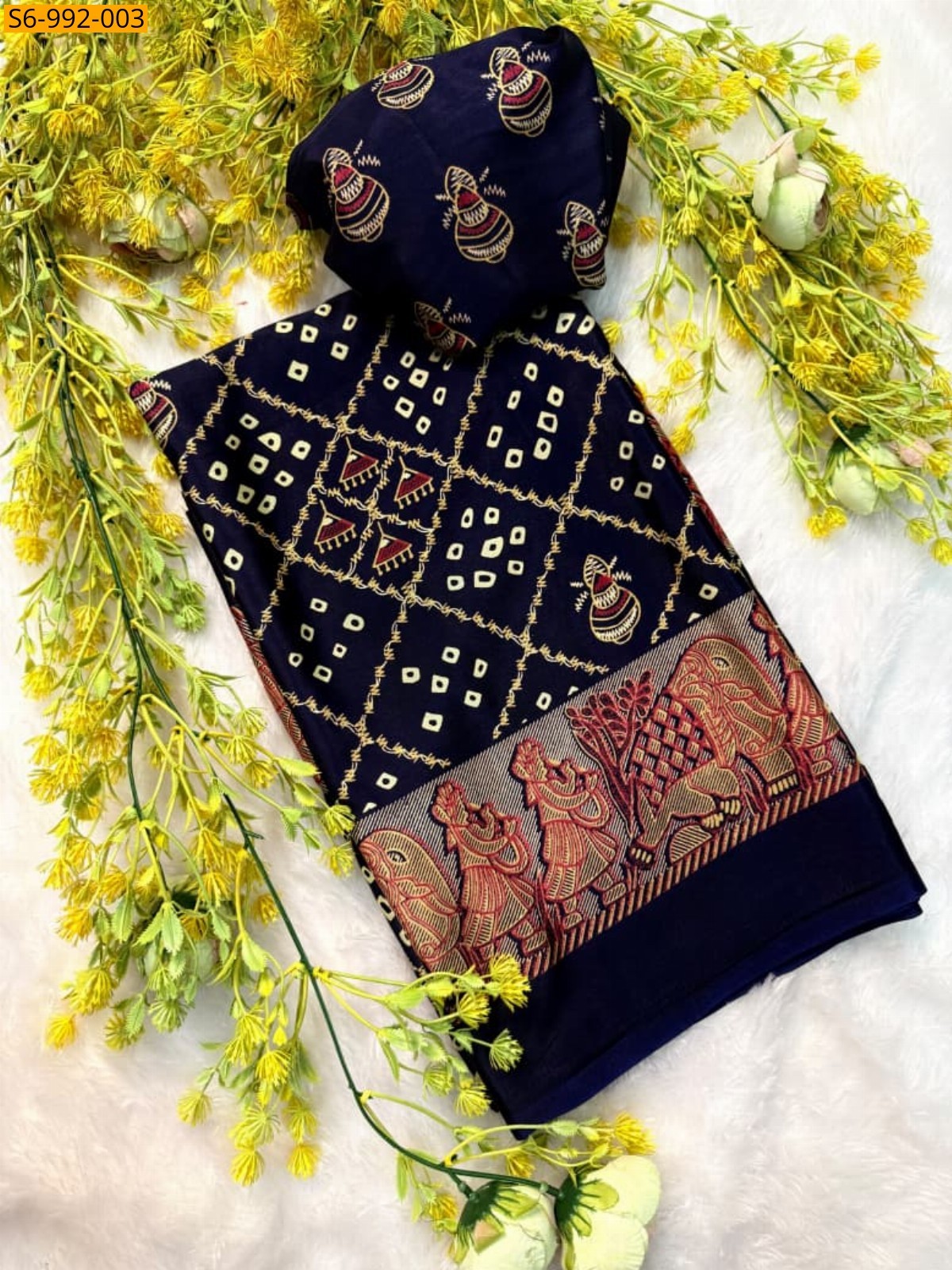 Navy Blue Fancy Gajji Crepe Silk Saree