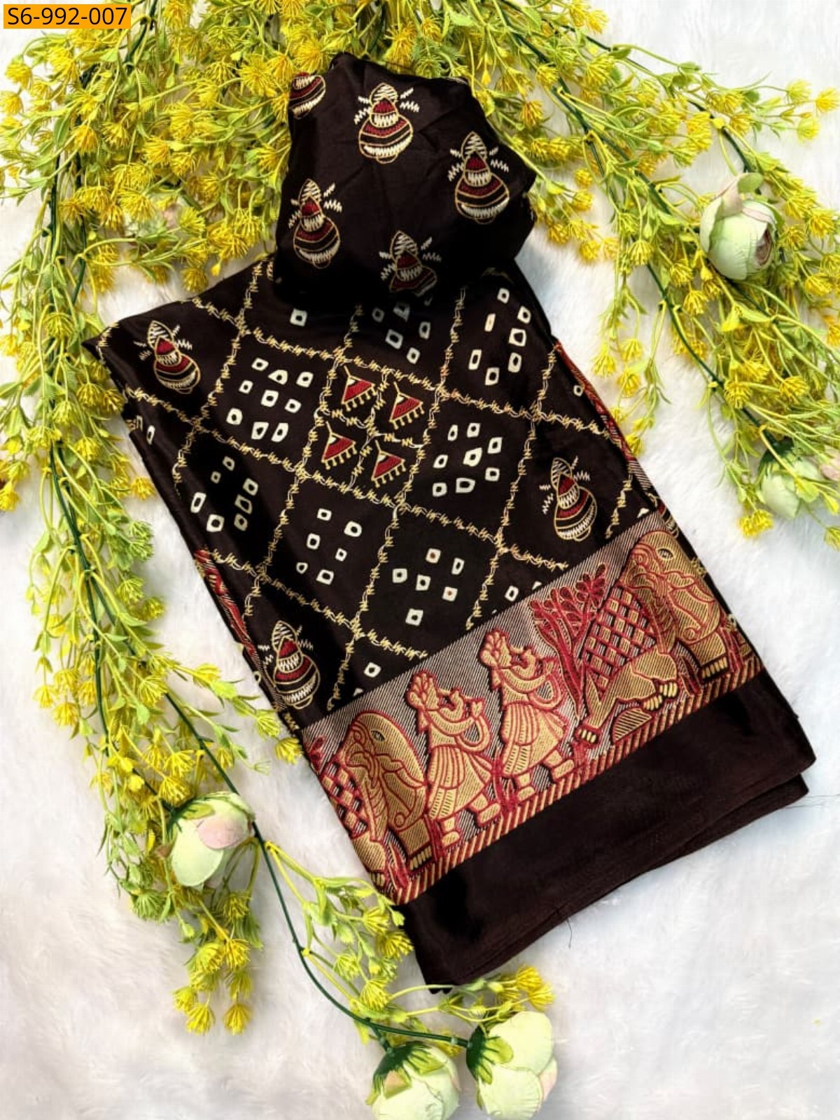 Brown Fancy Gajji Crepe Silk Saree
