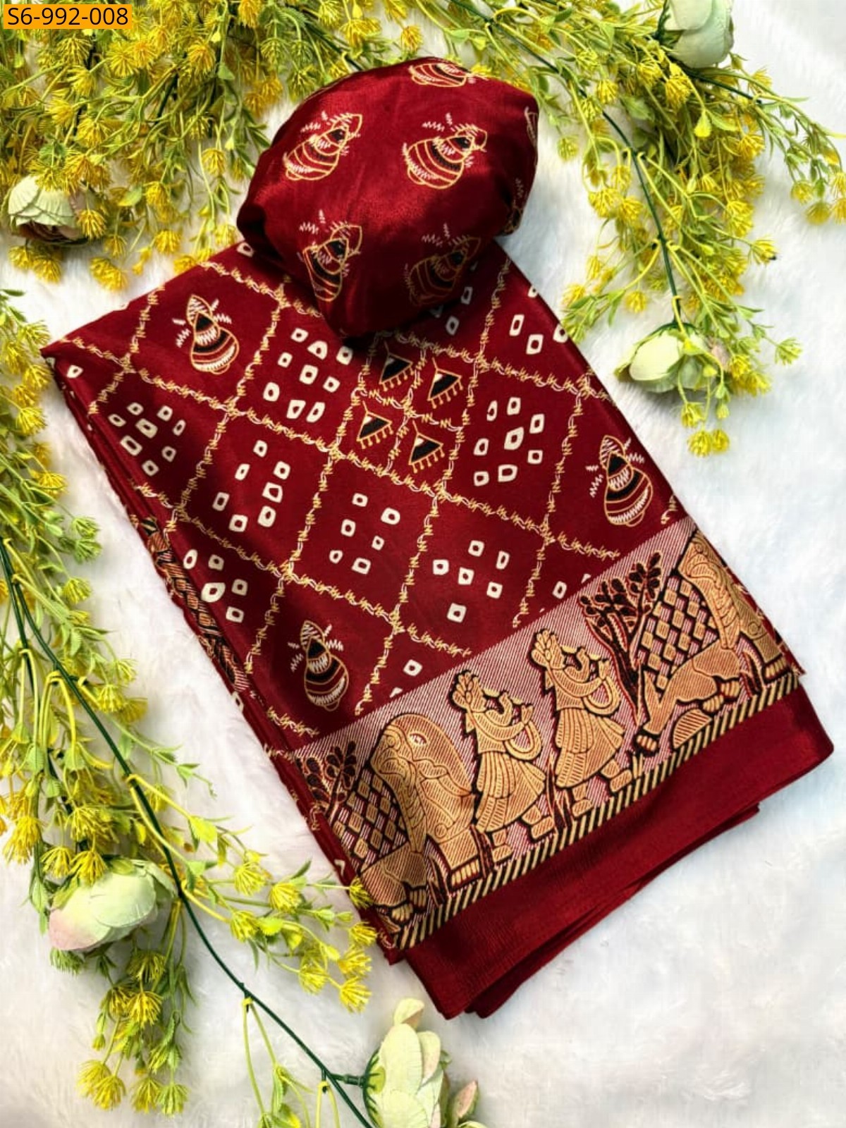 Red Fancy Gajji Crepe Silk Saree