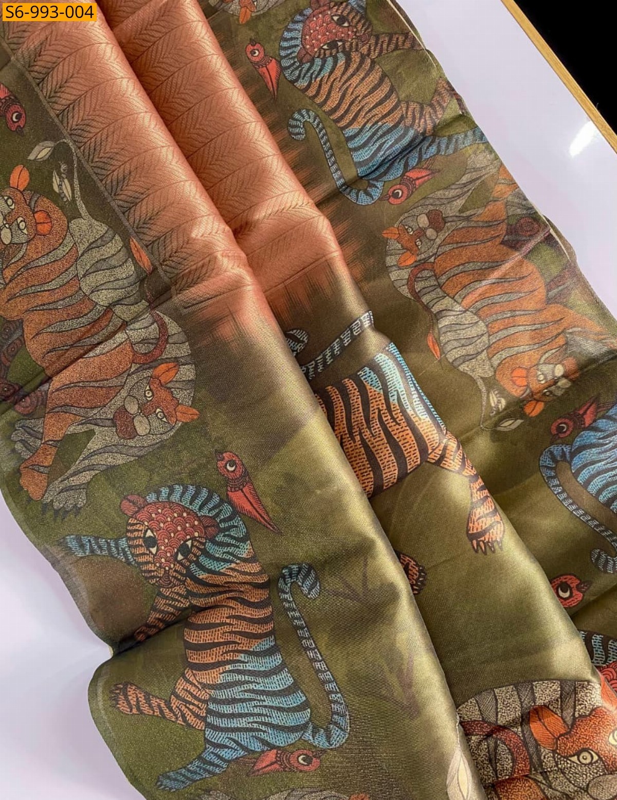 Peach Fancy Tissue Saree
