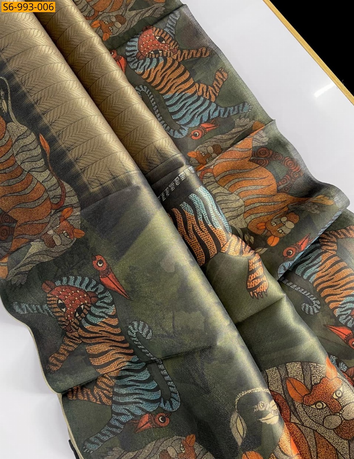 Dark Grey Fancy Tissue Saree