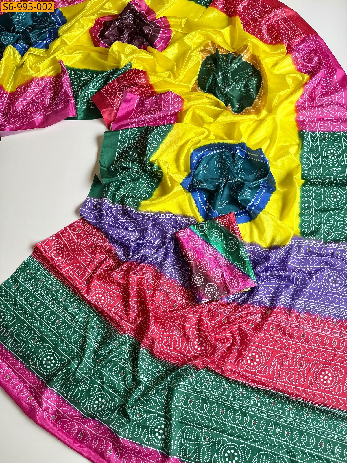 Yellow Fancy Chinnon Mirror Work Saree