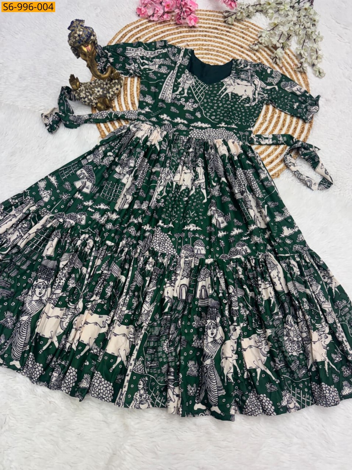 Green Fancy Muslin mix Cotton Maxi