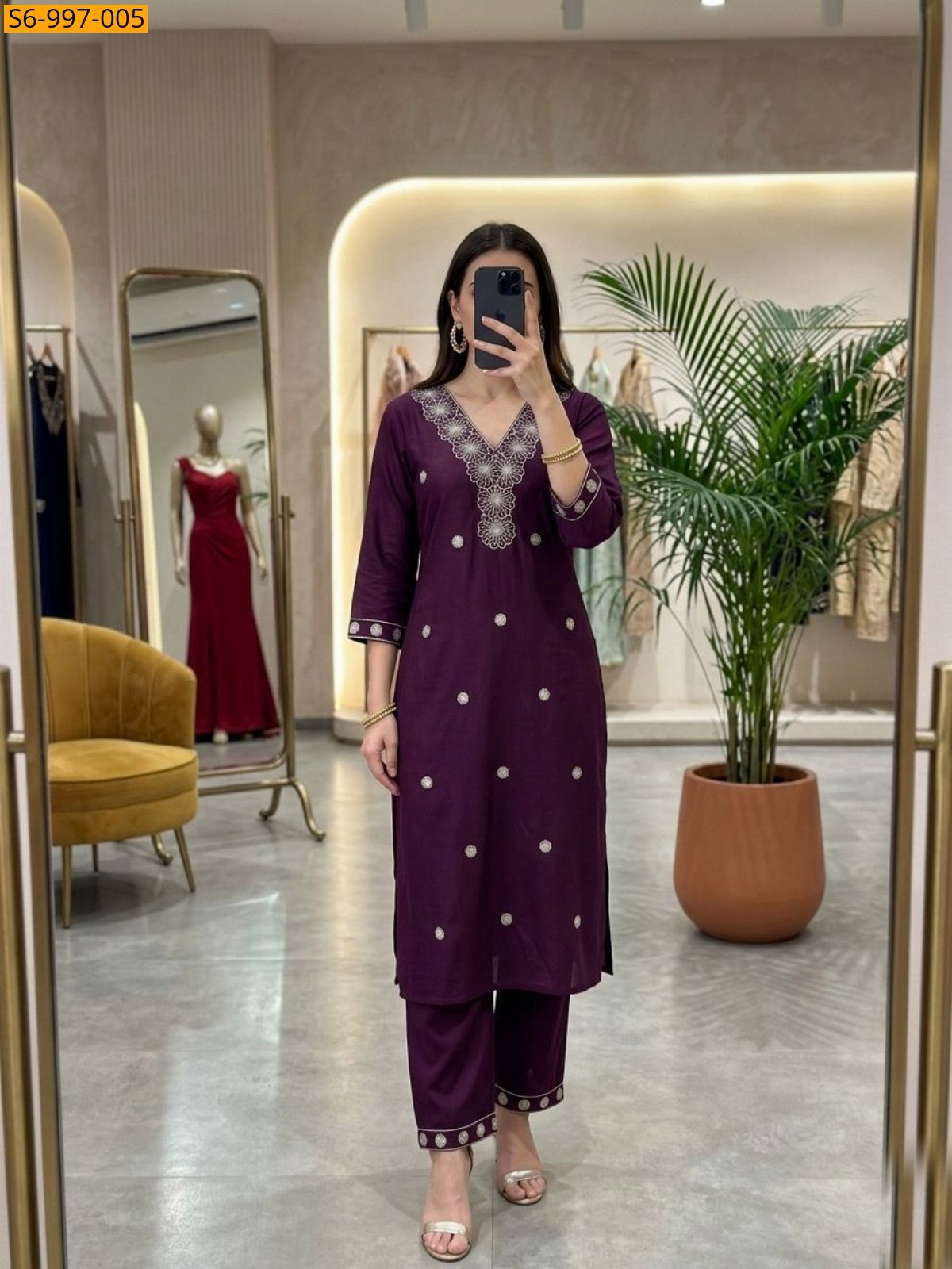 Wine Fancy Bamboo Cotton Coord Set