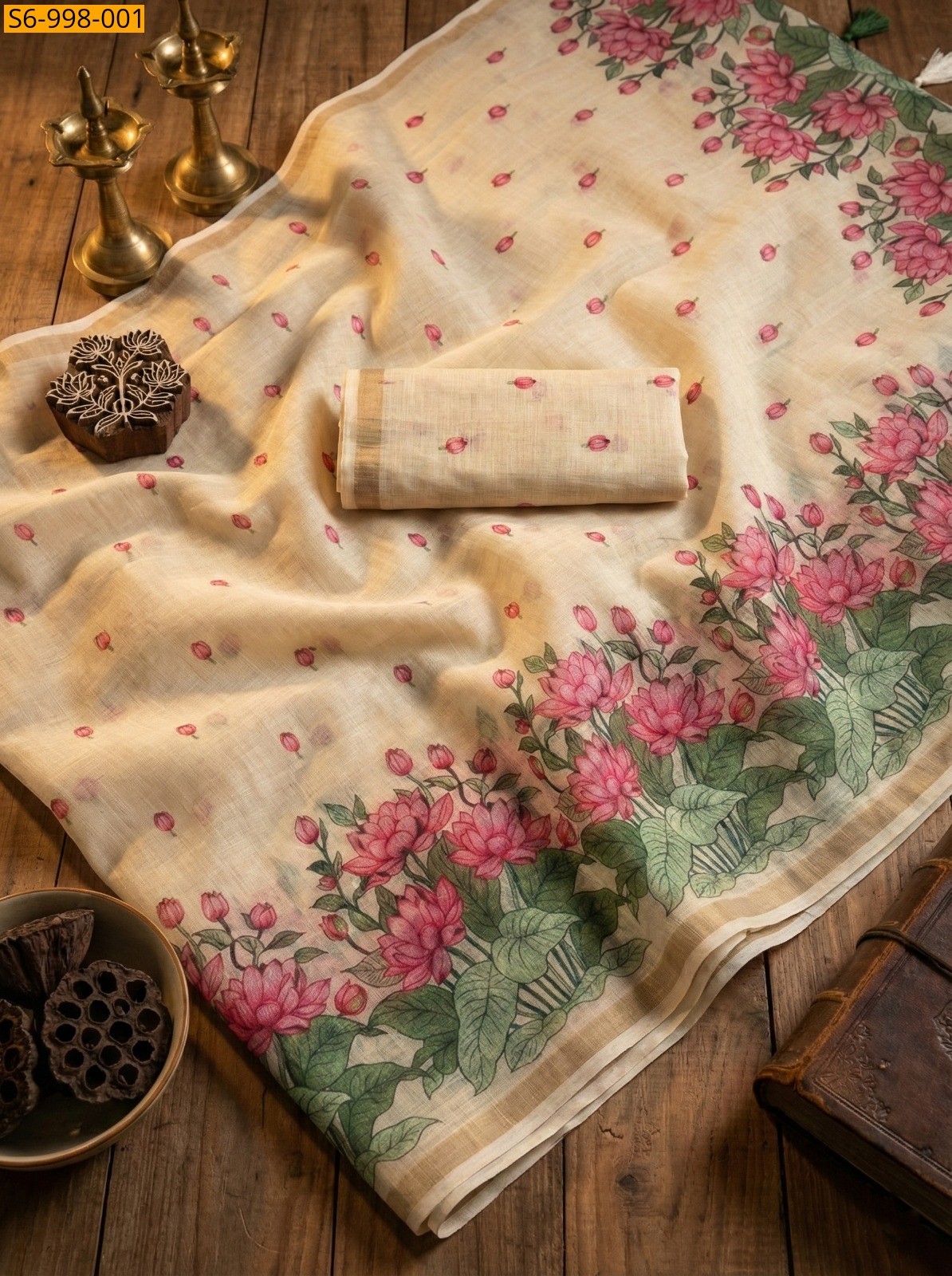 Sandal Fancy Soft Linen Saree