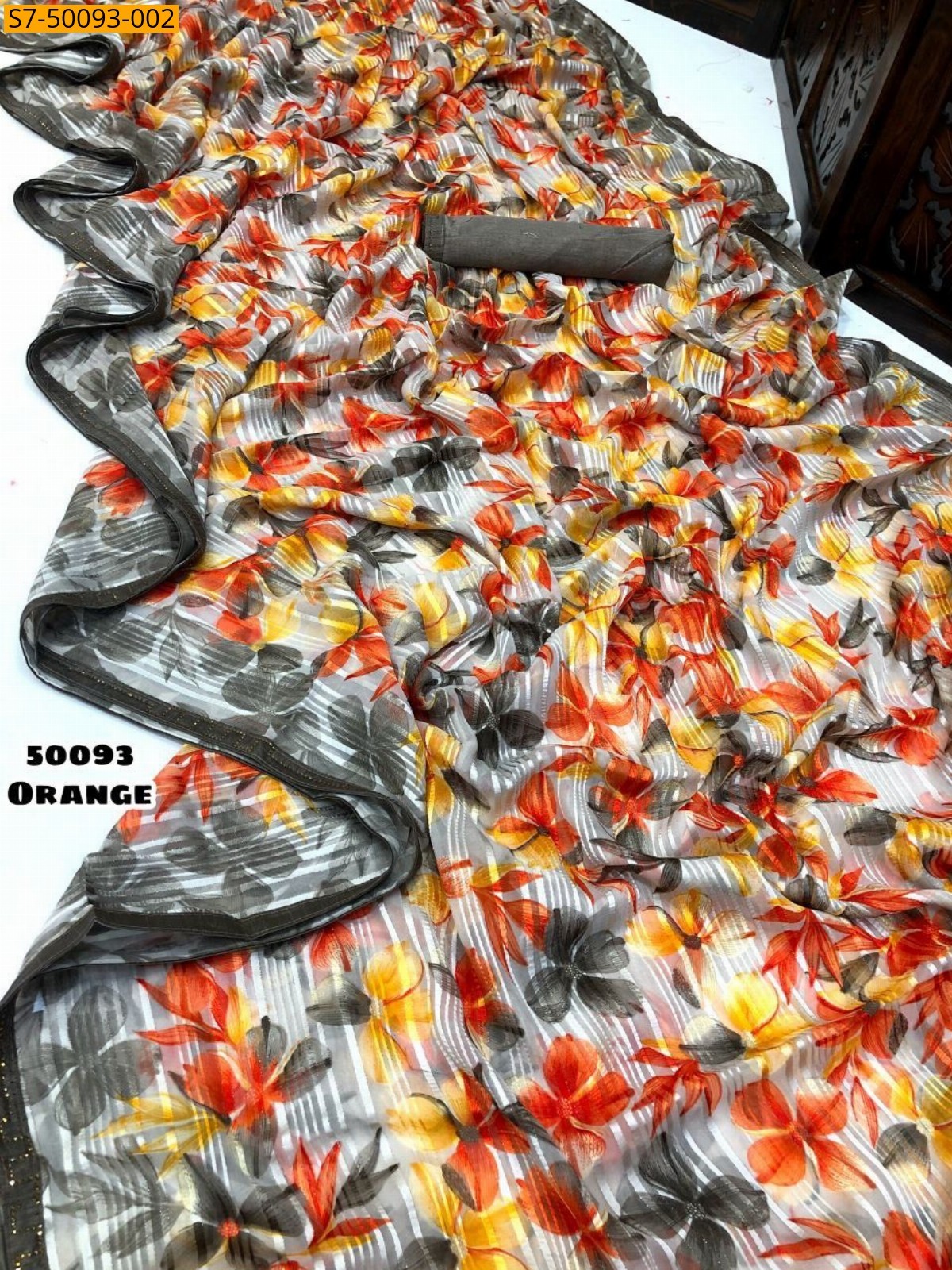 Orange Fancy Chiffon saree