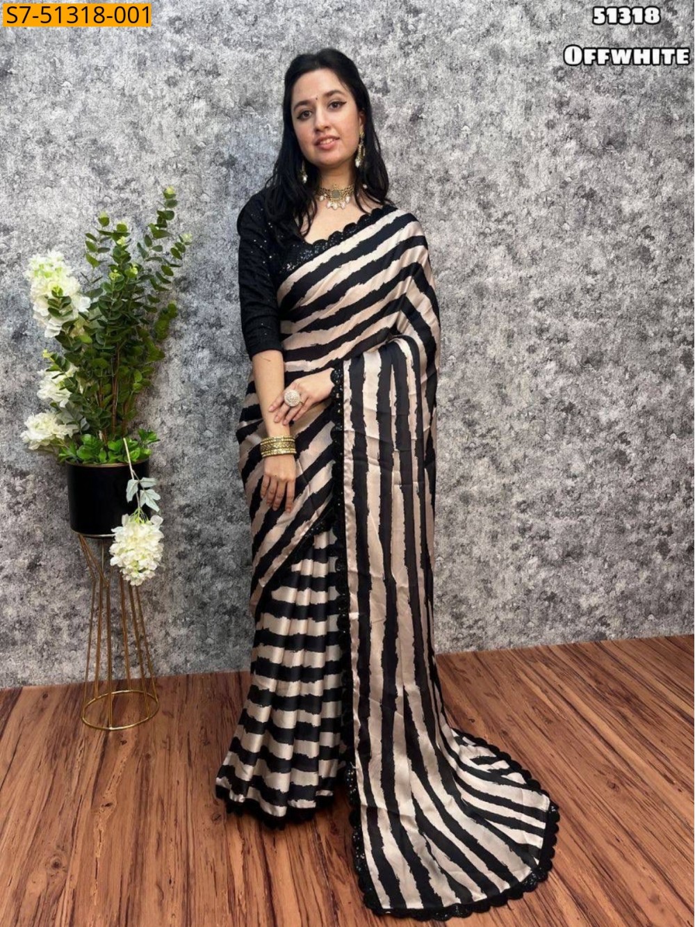 Half White Fancy Georgette satin Saree Half White Fancy Georgette satin Saree