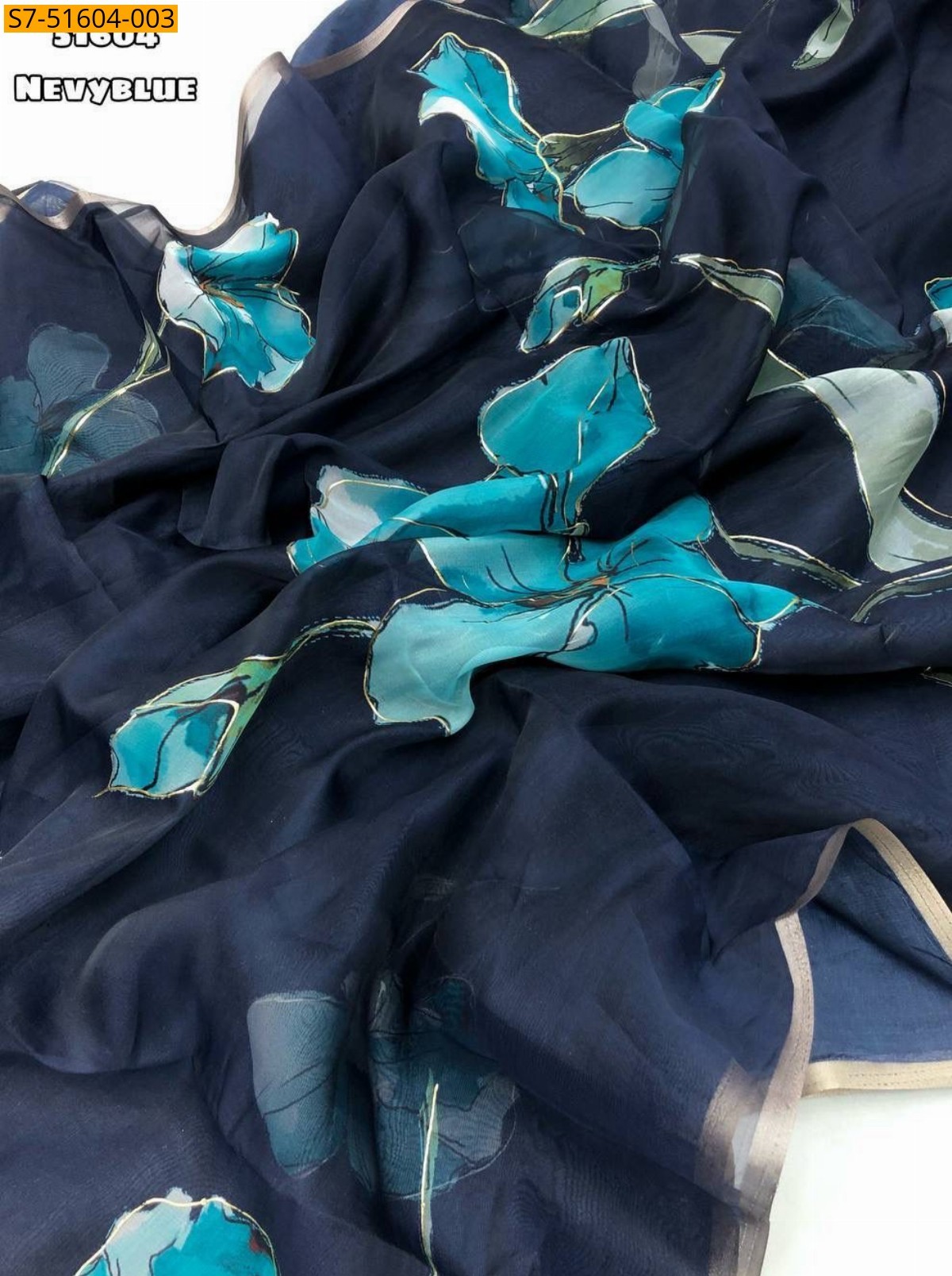 Navy Blue Fancy organza silk saree