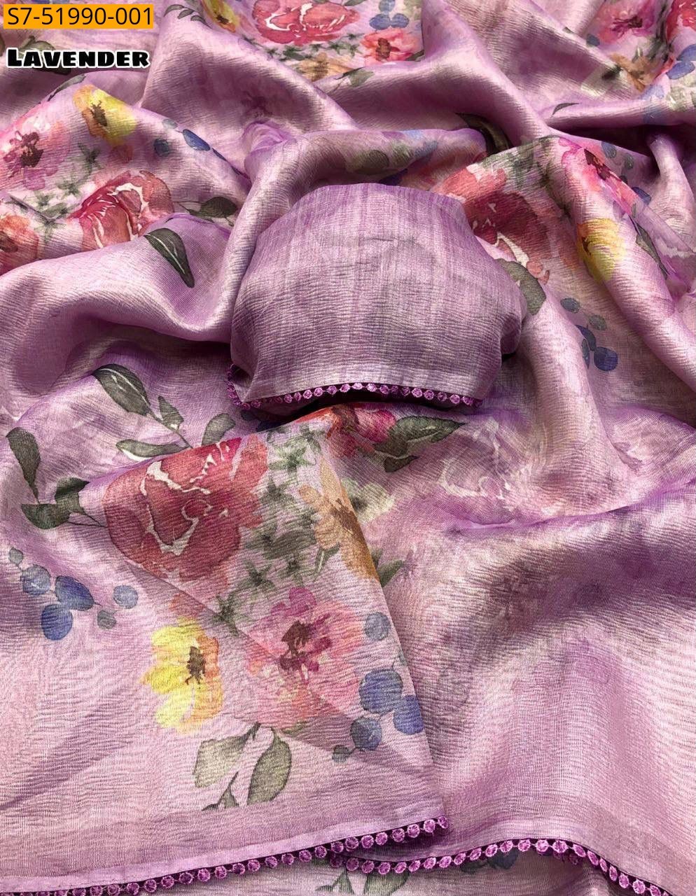 Levender Fancy Tissue silk crush saree