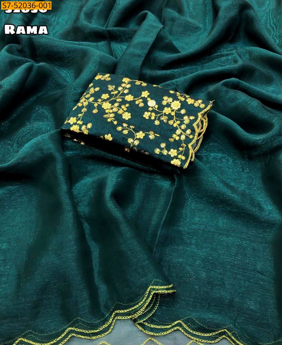 Rama Green Fancy chiffon  sarees 