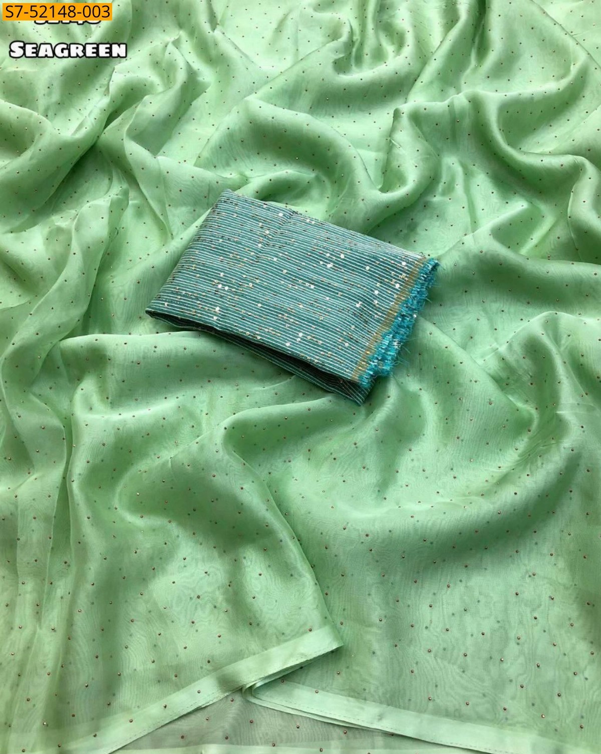 Sea Green Fancy organza saree