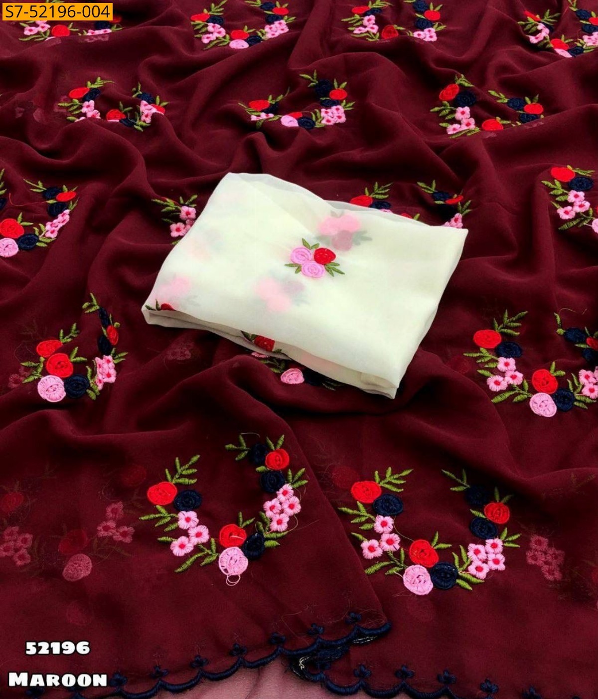 Maroon Fancy georgette embroidery work saree