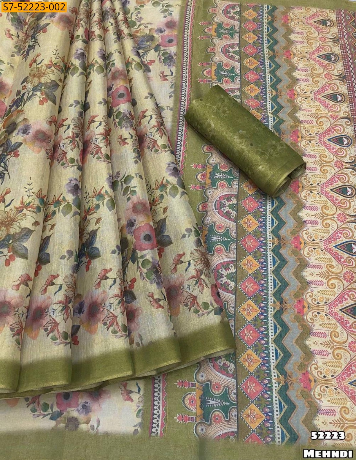 Mehdi Fancy tissue silk digital printed saree