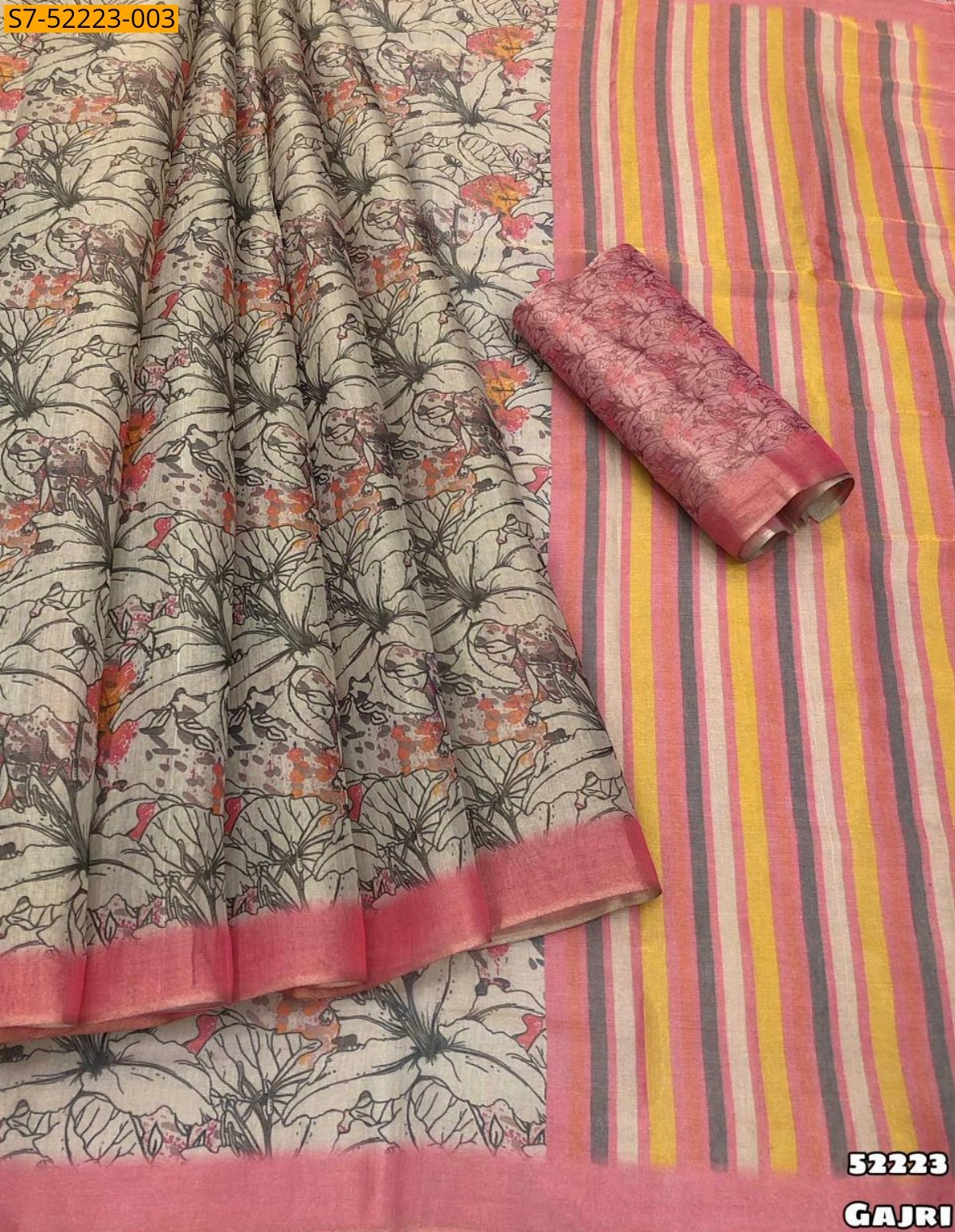 Gajri Fancy tissue silk digital printed saree