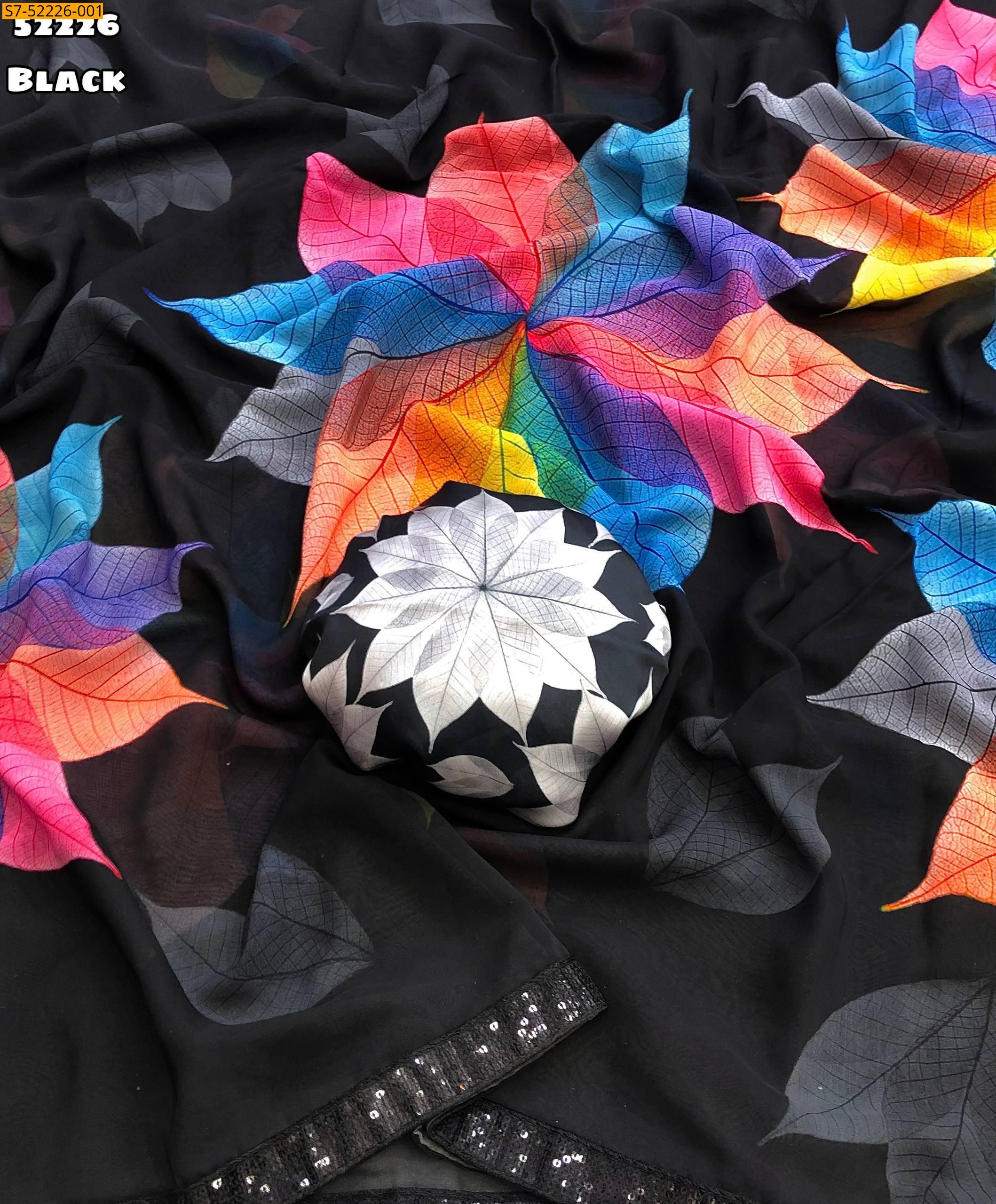 Black Fancy chiffon printed sarees