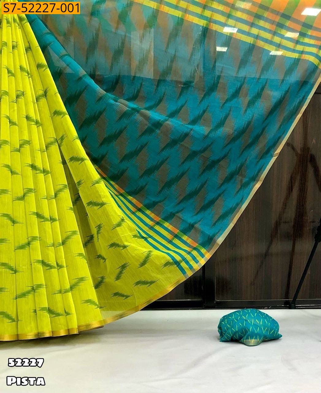 Pista Fancy chenderi Printed Saree