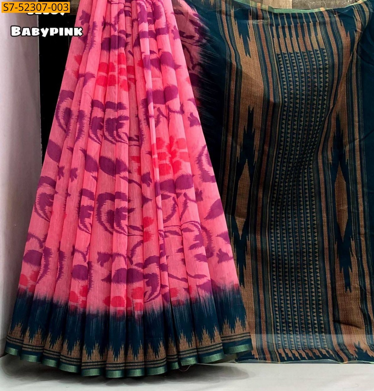 Baby pink Fancy chenderi Sarees