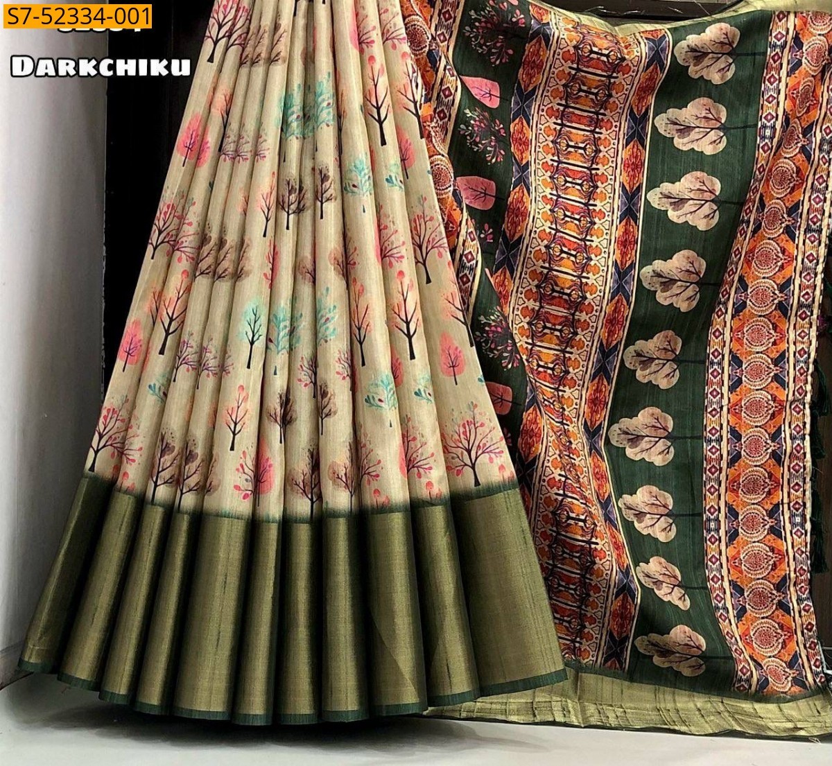 Darkchiku Fancy Tussar silk Saree