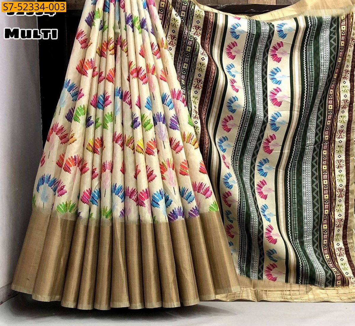 Multi colour Fancy Tussar silk Saree
