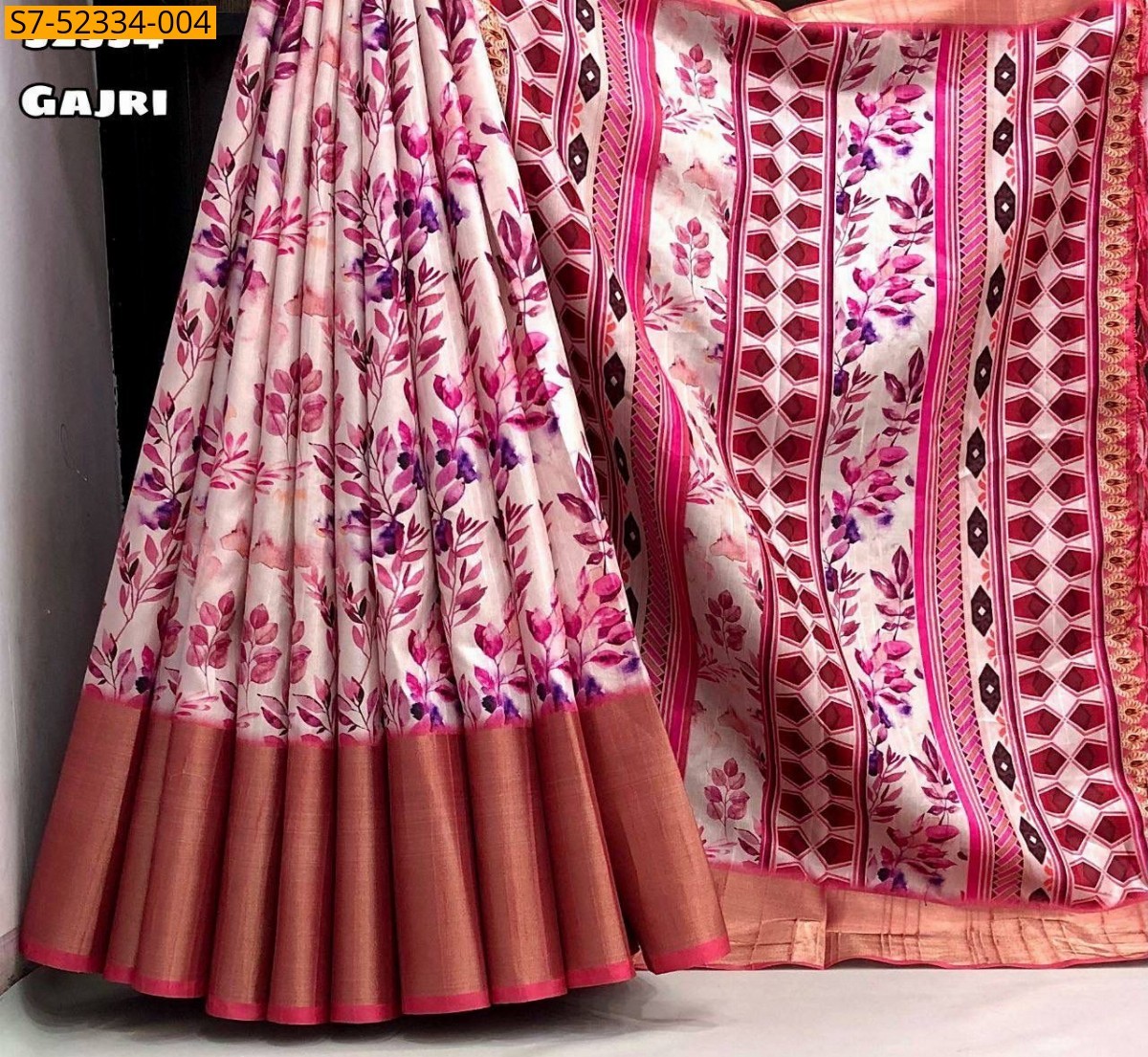 Gajri Fancy Tussar silk Saree