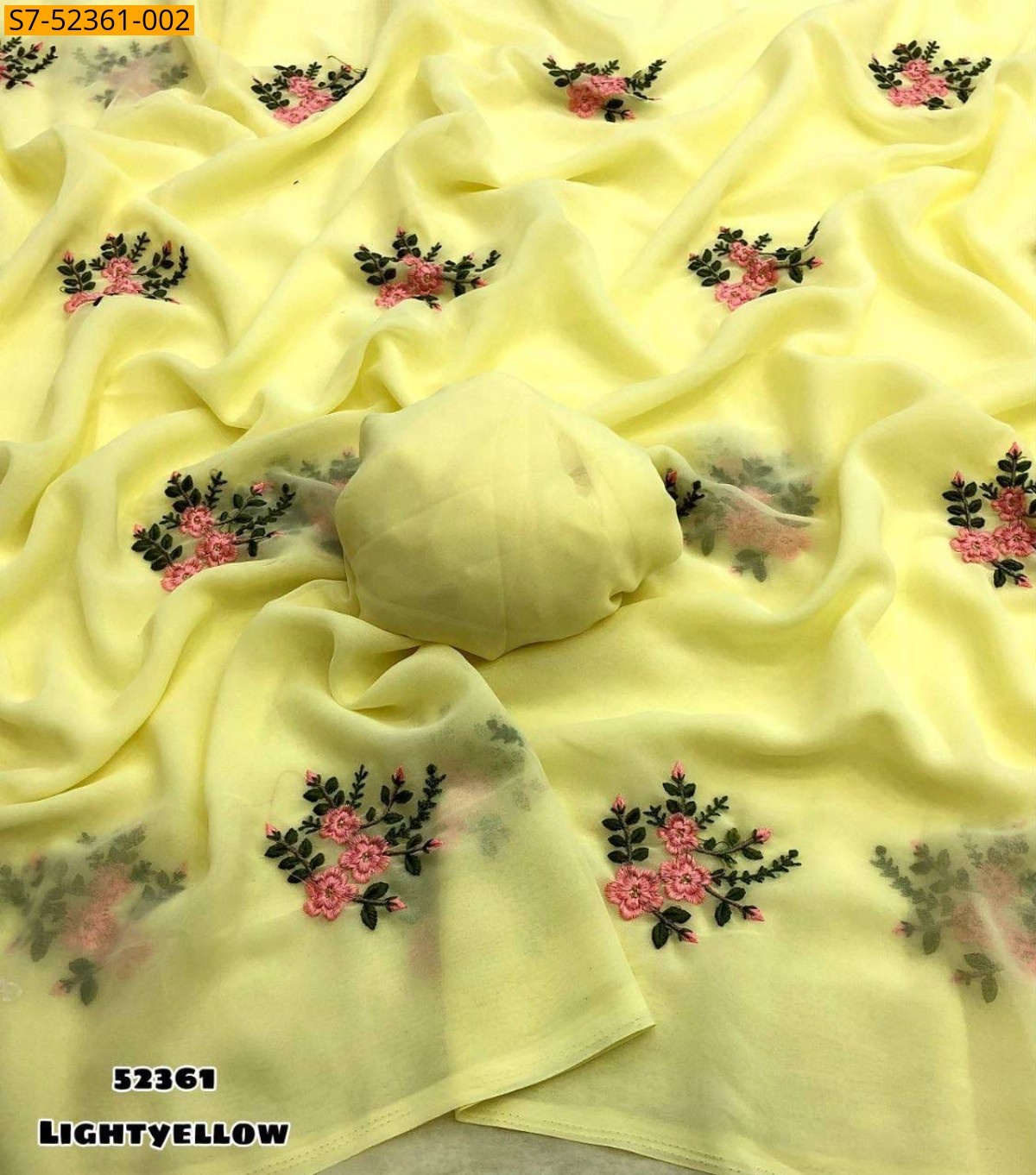 Light yellow Georgette embroidery Saree