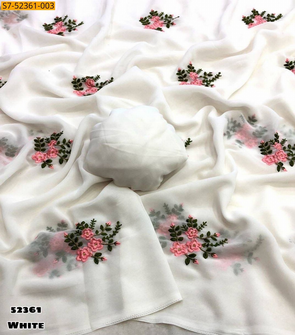 White Georgette embroidery Saree