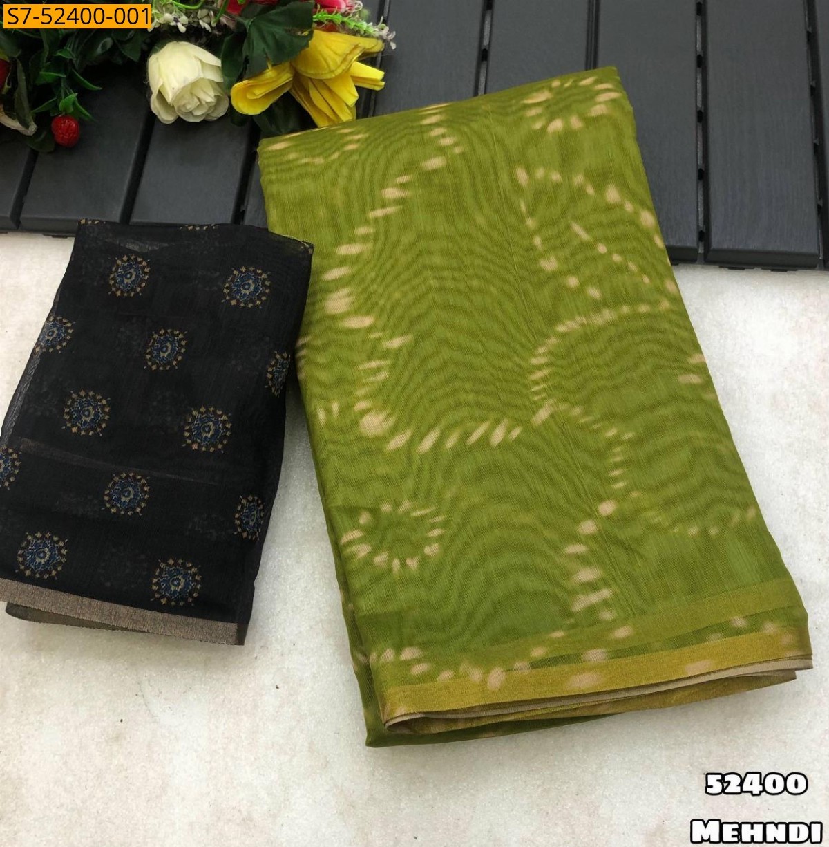 Mehandi Fancy chanderi cotton Saree