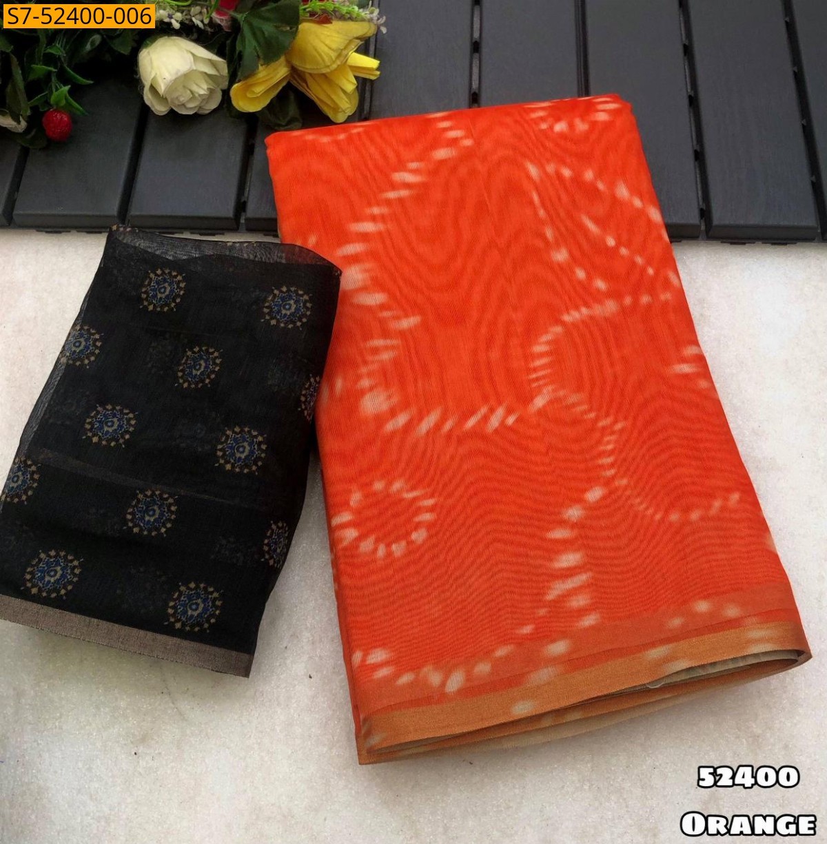 Orange Fancy chanderi cotton Saree