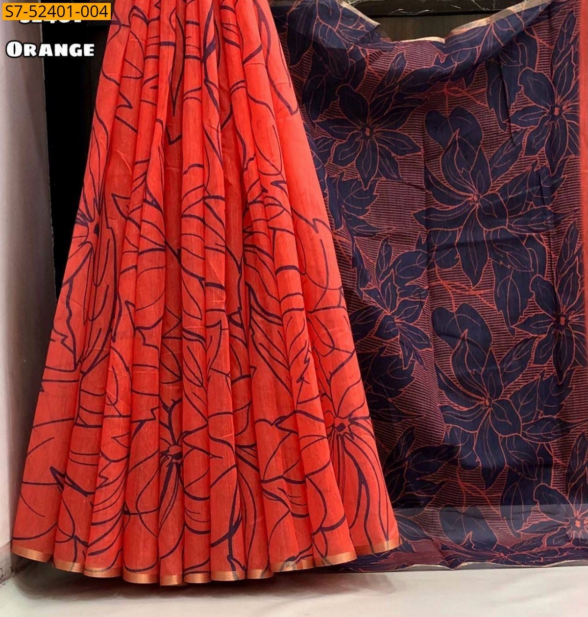 Orange Fancy chanderi digital printed sarees
