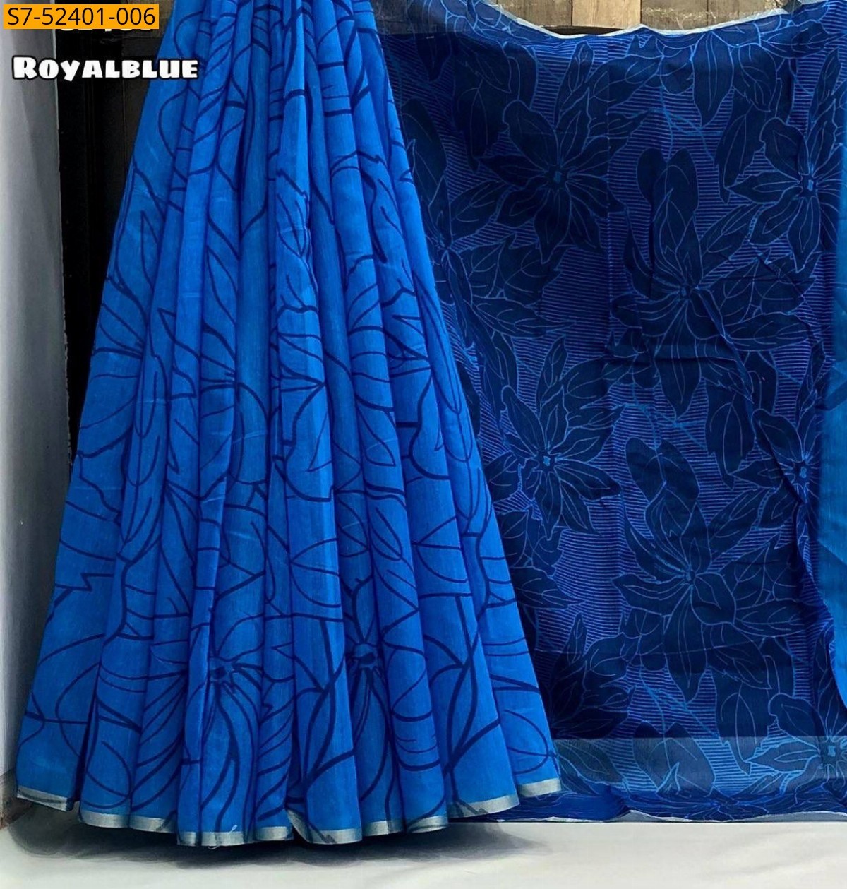 Royal Blue Fancy chanderi digital printed sarees