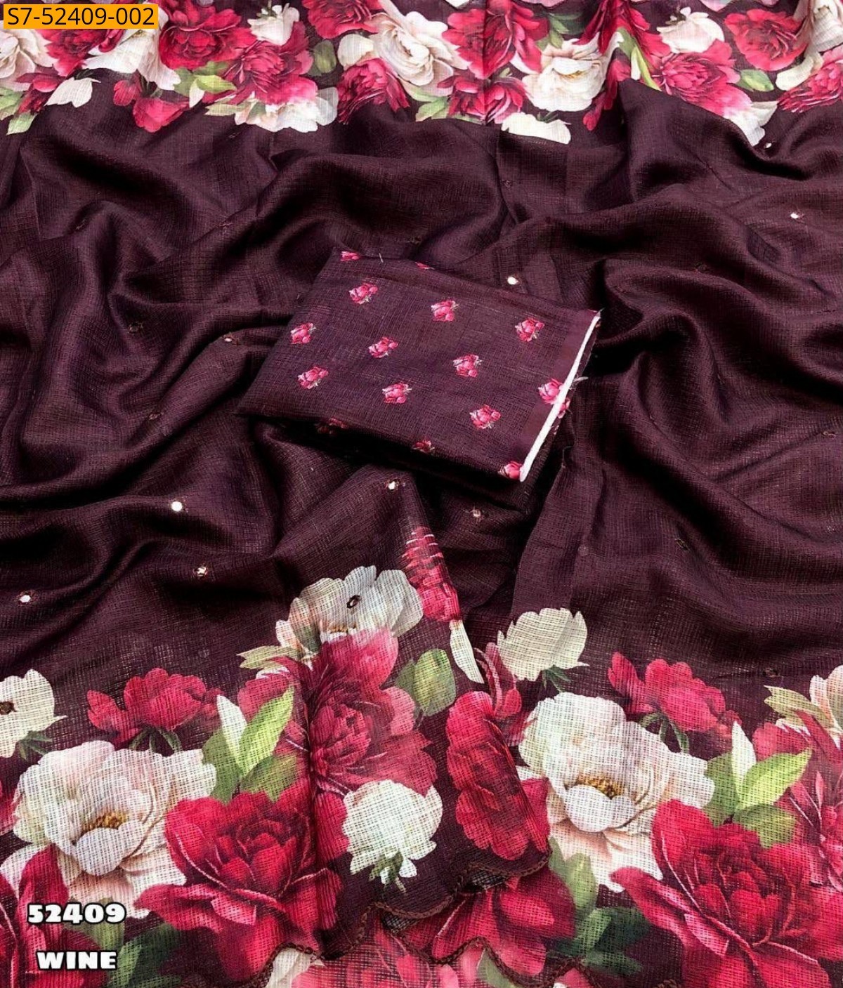 Wine Fancy Soft Kota checked printed saree